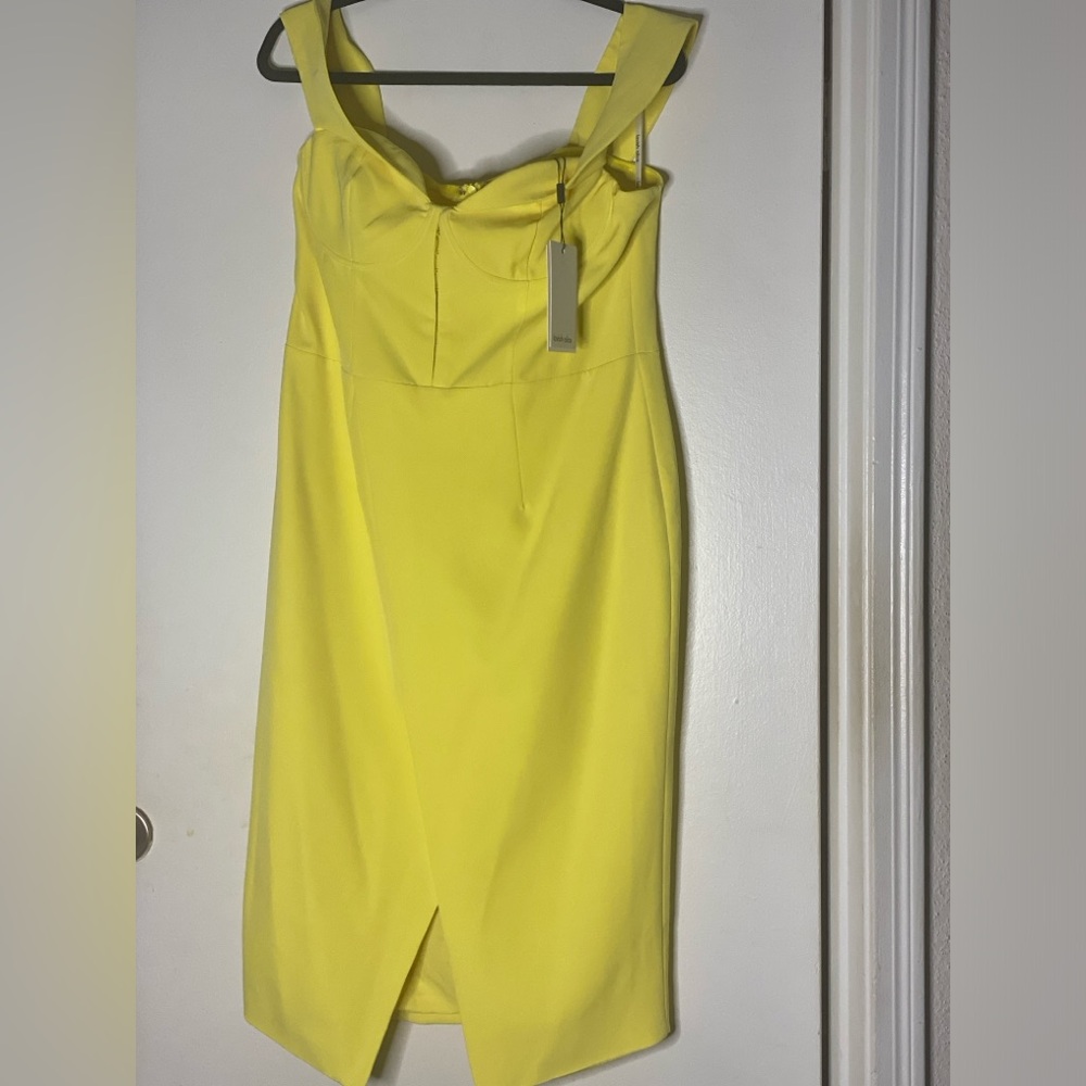 Lavish Alice yellow off the shoulder dress with corset